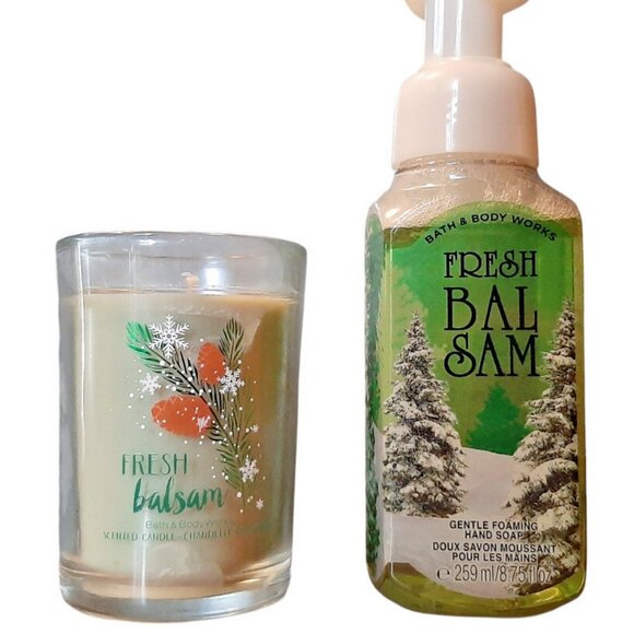 New-Bath & Body Works Fresh Balsam Foaming Hand Soap plus Scented Candle - Picture 1 of 2